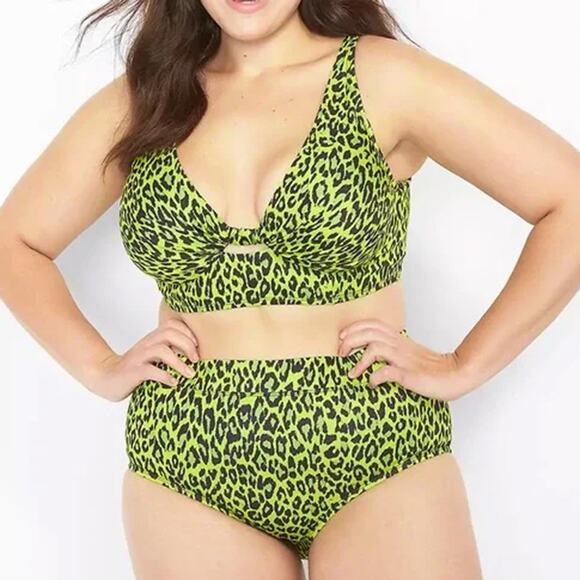Cacique 2-Pc Leopard Print Bikini Supported Top High Waisted Bottom 44DDD / 20 - Picture 1 of 14